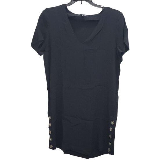 Madewell Side Button Easy Dress Black Viscose V-Neck Above Knee Shift Size M - Picture 1 of 6